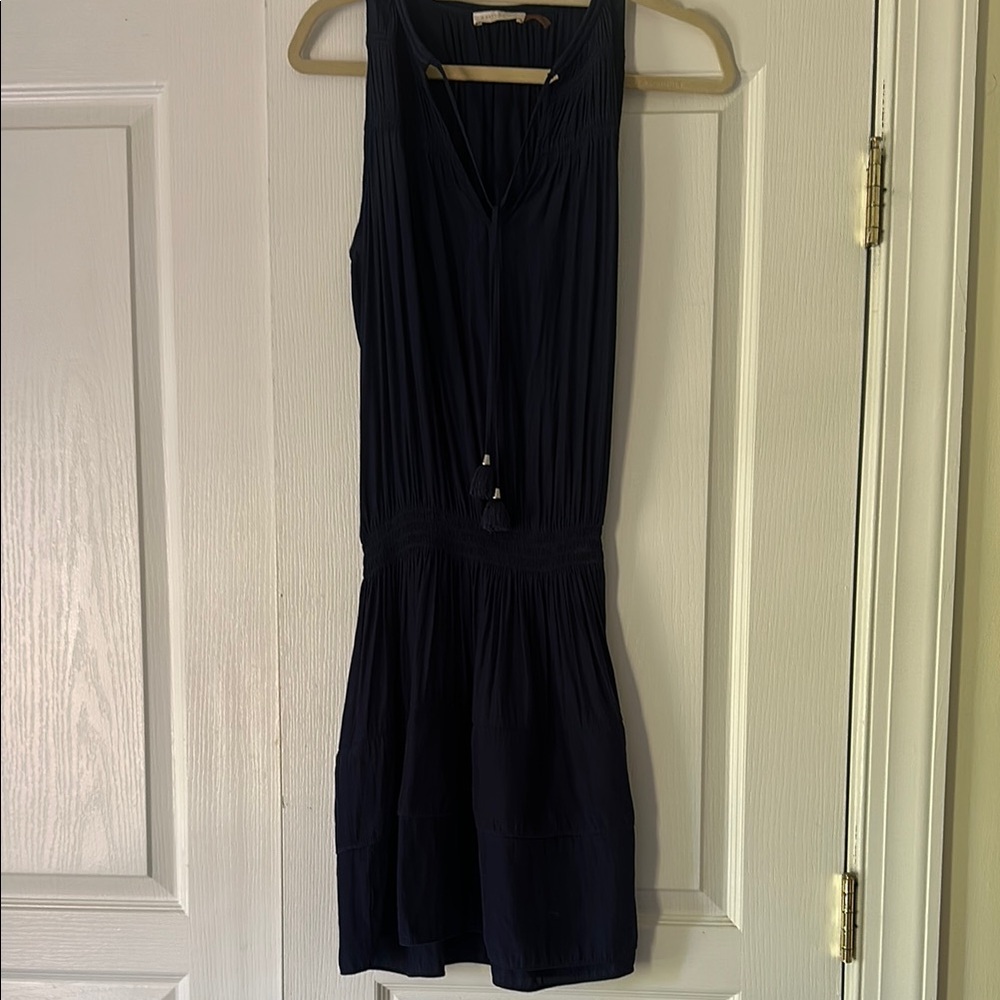 Ramy Brook Navy Pleated Smocked Mini Sundress